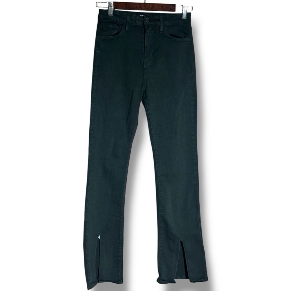 Just Black Dark Forest Green Denim High Waist Flared Slit Leg Women's 26 Jeans - Picture 3 of 13